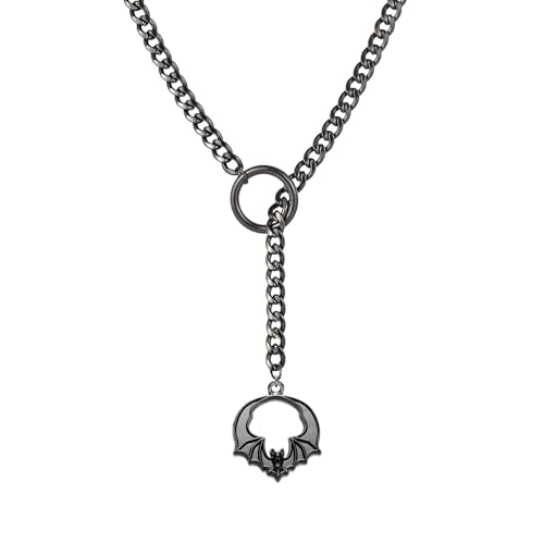 MIFYNN Heart O ring Slip Chain Necklaces for Women Stainless Steel Cuban Chain Bar Necklace Punk Rock Collar Necklace Handmade Adjustable Lariat Y Necklaces for Men - color: Black bat