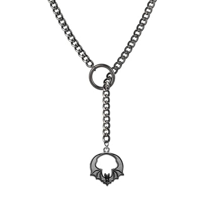 MIFYNN Heart O ring Slip Chain Necklaces for Women Stainless Steel Cuban Chain Bar Necklace Punk Rock Collar Necklace Handmade Adjustable Lariat Y Necklaces for Men - color: Black bat