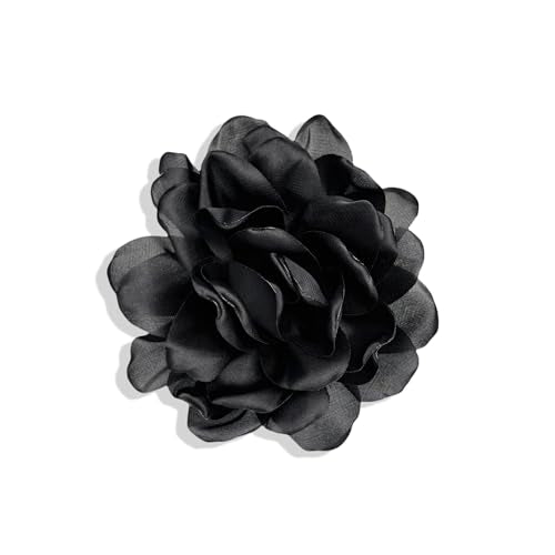 Elegant Large Cloth Flower Brooches Big Camellia Flower Pin for Women Dainty Cloth Fabric Rose Brooches Dress Skirt Scarf Hat Pins Clothing Decoration Accessories - color: Black