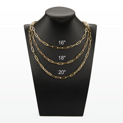 YOUBEIYEE 10 Pack 4mmx12mm Gold Plated Paperclip Necklace Chains Bulk | Stainless Steel for Jewelry DIY Making Necklace Bulk - color: Gold, size: 18inch (4x12mm)