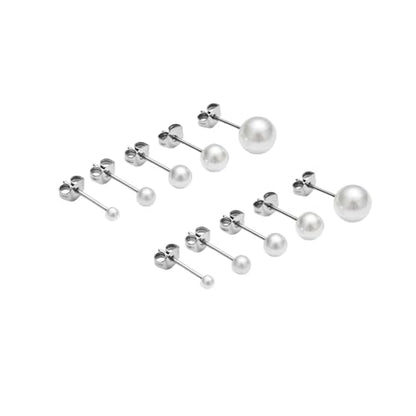 Women's Faux Pearl Earrings Set, 5 Pairs Hypoallergenic Stainless Steel Pearl Stud Earrings for Sensitive Ears