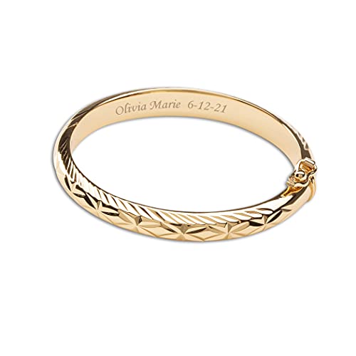 Precious Pieces Personalized 14K Gold-Plated Baby Bangle Bracelet Gift for Infant, Toddler, Kids, Teens or Women Bracelet, Custom Jewelry with Engraved Name - style: Etched (Adult Small 7 inch)