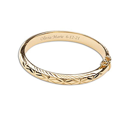 Precious Pieces Personalized 14K Gold-Plated Baby Bangle Bracelet Gift for Infant, Toddler, Kids, Teens or Women Bracelet, Custom Jewelry with Engraved Name - style: Etched (Child SM-0 - 6 months)