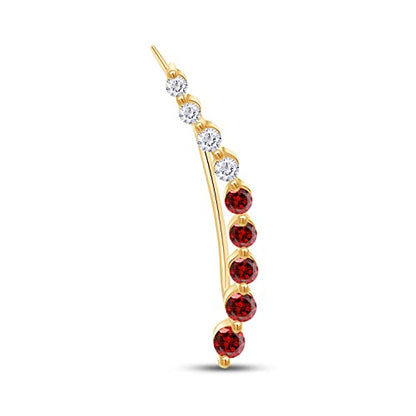 Floating Curved Bar One Piece Left Ear Crawler Earrings With Birthstone | White CZ In 14K Yellow Gold Over Sterling Silver - color: Simulated Garnet