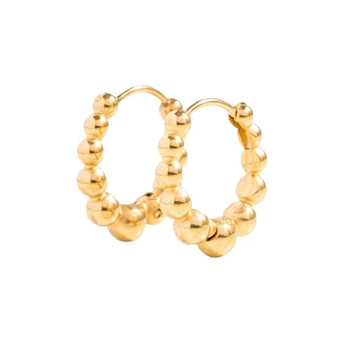 Pip Pop Gold Endless Hoops - Hypoallergenic, Waterproof, 18K Gold PVD - color: Beaded Huggie Hoop