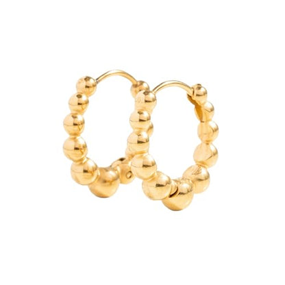 Pip Pop Gold Endless Hoops - Hypoallergenic, Waterproof, 18K Gold PVD - color: Beaded Huggie Hoop