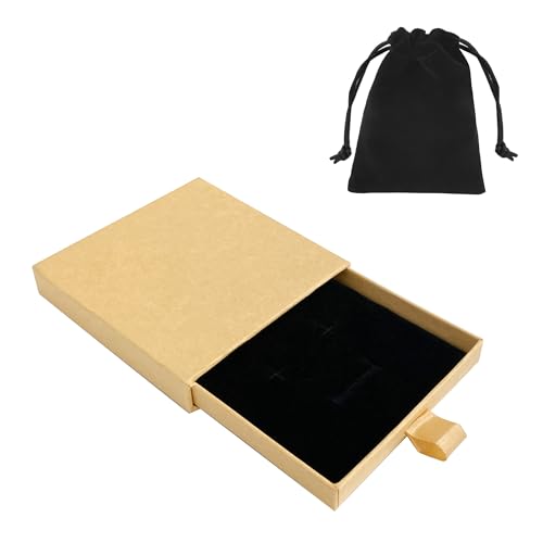 Small Jewelry Gift Box and Velvet Bag, Necklace Bracelet Earring Cardboard Organizer Square Jewellery Gift Box Pendent Storage Case for Birthday Xmas Christmas Wrapping (Light Brown) - color: Light Brown