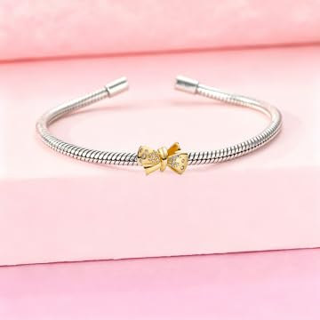 925 Sterling Silver Charms Pendants Mom Heart Dog koi fish Sea Turtle Football Charms for bracelet Pendants Beads Mom Sister Wife Family, Friends, Birthday gifts - style: Bow Charm-Gold