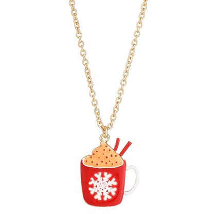 Gold Compass Charm Necklace for Women, Trendy Simple Dainty Inspirational Compass Butterfly Bow Knot Red Christmas Mug Sun Friendship Necklaces Graduation Gifts - style: Red Mug/Snowflake