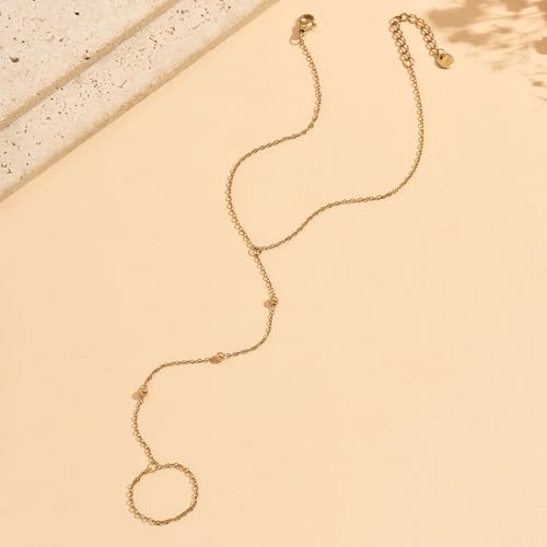 Dainty Gold Adjustable Barefoot Anklet Jewelry for Vacation Wear - color: 3 Beads-GD