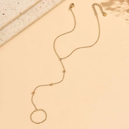 Dainty Gold Adjustable Barefoot Anklet Jewelry for Vacation Wear - color: 3 Beads-GD