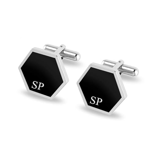LeCalla 925 Sterling Silver Cufflinks for Men | Cubic Zirconia Square Cuff Links Gifts for Men, Husband | Shirt Cufflinks for Groom - style: Personalized Initial Enamel Cufflink