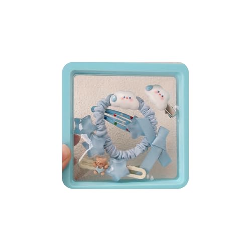 Hair Clips for Women, Acrylic Resin Hair Accessories set with Hairbands Colored Hair Ties, Flower, Rainbow, Little Bear Clips Cute pattern for Birthday Prom Cosplay Party (blue Cloud Star) - color: blue Cloud Star