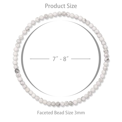 Healing Crystal Bracelet Clear Quartz Faceted Beaded Bracelets for Women Men 3mm Natural Stone Adjustable Handmade Stretch Bracelet Reiki Spiritual Jewelry Fashion Gifts - color: Howlite