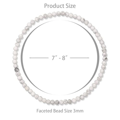 Healing Crystal Bracelet Clear Quartz Faceted Beaded Bracelets for Women Men 3mm Natural Stone Adjustable Handmade Stretch Bracelet Reiki Spiritual Jewelry Fashion Gifts - color: Howlite