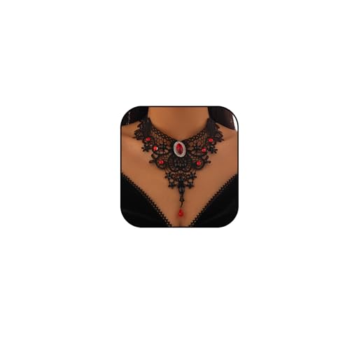 Black Lace Choker Necklace for Women Gothic Collar Choker Necklace Red Black Crystal Tassel Necklace Vintage Vampire Necklaces Halloween Costume Accessories - color: Red