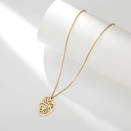 18K Gold Plated Stainless Steel Bee Honeycomb Pendant Necklace, Adjustable Y Lariat Conch/Guitar/Horseshoe Necklace for Women - color: Gold, style: Heart