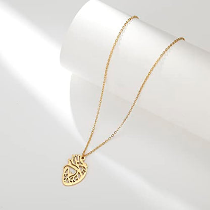 18K Gold Plated Stainless Steel Bee Honeycomb Pendant Necklace, Adjustable Y Lariat Conch/Guitar/Horseshoe Necklace for Women - color: Gold, style: Heart