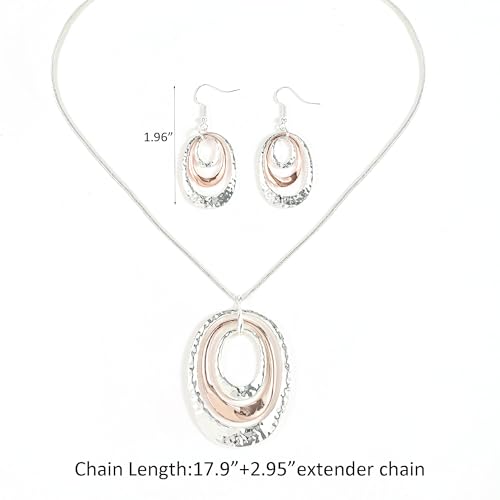 3 Circles Silver Hoop Earrings Necklace Set for Women Geometric Jewelry Set | 925 Silver Hypoallergenic Small Hoop Circle Geometry Textured Finish Minimalist Style Comfortable Wear - style: Gold and Silver Three Hoops