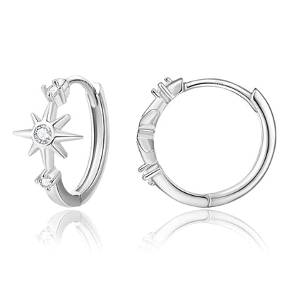 DAILY VIBES Dainty Small Star Huggie Hoop Earrings for Women Trendy | 925 Sterling Silver Post, 14K Gold or Silver Plated, Mini Cubic Zirconia, Cartilage Hoop Earrings - color: Silver Small Star