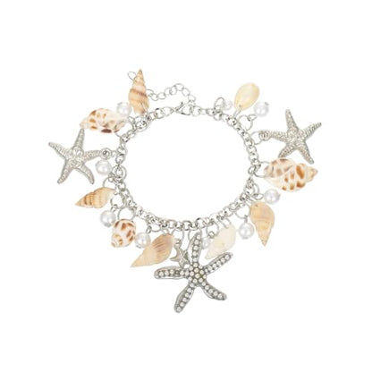 RUOFFETA Shell Starfish Necklace Bracelet Conch Statement Chunky Necklace Mermaid Costume Jewelry Beach Jewelry for Women - style: Anklet Silver