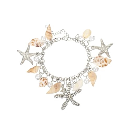 RUOFFETA Shell Starfish Necklace Bracelet Conch Statement Chunky Necklace Mermaid Costume Jewelry Beach Jewelry for Women - style: Anklet Silver