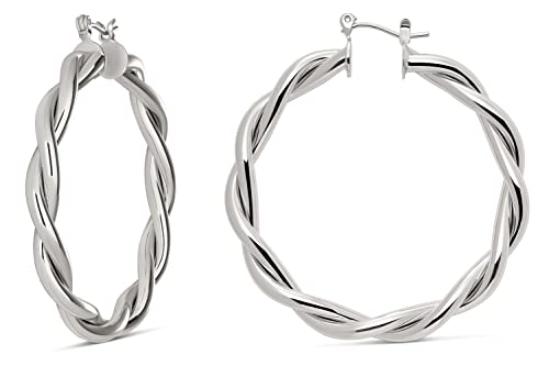 Milla Twisted Hoop Earrings for Women – Hypoallergenic Silver or Gold Statement Hoops – Lightweight & Easy to Wear - color: Silver Plated / 2.0 in / Medium
