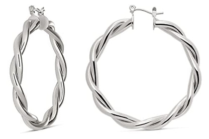 Milla Twisted Hoop Earrings for Women – Hypoallergenic Silver or Gold Statement Hoops – Lightweight & Easy to Wear - color: Silver Plated / 2.0 in / Medium