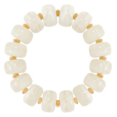 VIBILIA Chunky Beaded Bracelet for Women Multicolor Big Resin Acrylic Bead Elastic Stretch Bracelet, Trendy Statement Bracelets Boho Summer Beach Vacation Charm Jewelry - color: Round-White