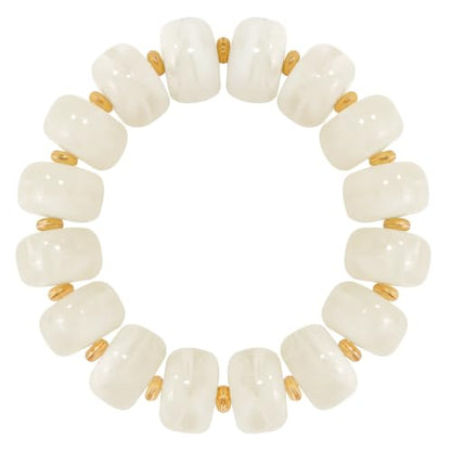 VIBILIA Chunky Beaded Bracelet for Women Multicolor Big Resin Acrylic Bead Elastic Stretch Bracelet, Trendy Statement Bracelets Boho Summer Beach Vacation Charm Jewelry - color: Round-White