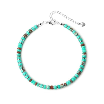 XIJIN Natural Stone Beaded Anklets for Women Handmade Beach Boho Turquoise Beads Ankle Bracelet Jewelry Gift for Her - color: Silver-B