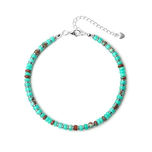 XIJIN Natural Stone Beaded Anklets for Women Handmade Beach Boho Turquoise Beads Ankle Bracelet Jewelry Gift for Her - color: Silver-B