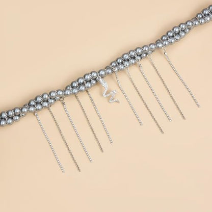 Gold Statement Choker Necklace for Women – Trendy Silver Long Layered Snake Chain Drop Necklace, Elegant Prom Party Jewelry Gift, Delicate Accessories for Her - color: E-Serpentine pendant tassel texture collarbone chain necklace