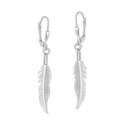LeCalla 925 Sterling Silver Drop Earrings | Lever-Back Drop Earrings | Hypoallergenic Silver Teardrop Leverback Dangle Earring for Women Jewelry Gifts - color: Nature Feather Drop-40MM