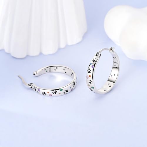 NARMO 925 Sterling Silver Hoops Colorful Pet Claws Earrings for Women | 14K Gold Plated Hoop Earrings - color: Silver