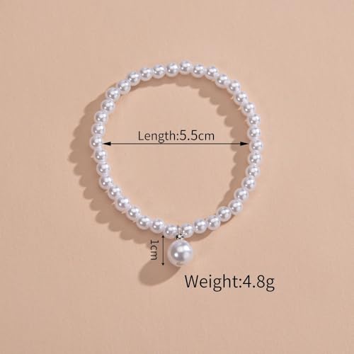 MXUHUI Boho White Beads Pearl Dangle Anklet Beaded Pearl Bracelet Foot Chain Stretch Anklet Summer Beach Jewelry for Women - color: Pearl