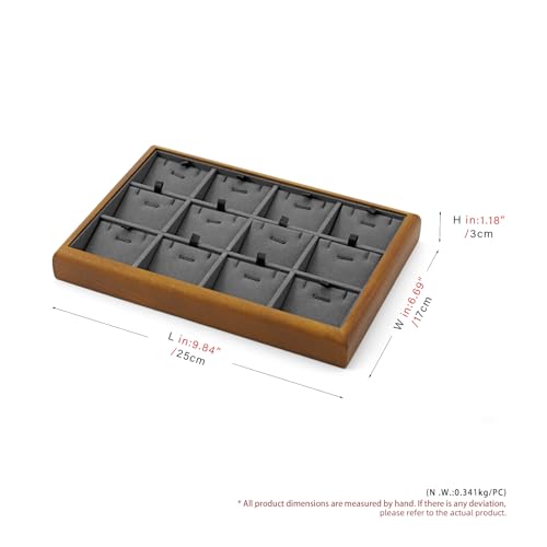 Oirlv Dark Grey Wood Jewelry Pendant Display Tray | Dark Grey Solid Wood Frame, Soft Microfiber Lining, 9.84X17X1.18in, Elegant Display, Perfect for Necklaces and Pendants - color: Grey, size: 12 insert