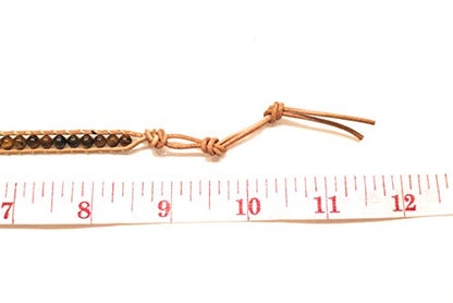 Infinityee Ankle Bracelet Woven Light Brown Leather Vintage Handmade Hippie Bohemian Gypsy Boho Unisex Anklet for Men, Women, Teen (Tiger Eye stone)