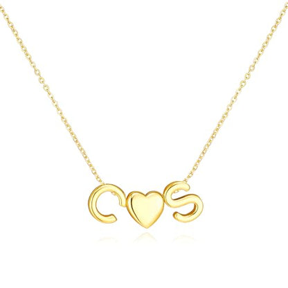 adoyi Initial Necklaces for Women 14k Gold Plated Layered bubble Letter Necklace Dainty Heart A-Z Pendant Necklace Initial Necklaces Stack Birthday Gifts for Women Jewelry - color: Gold-Heart, style: C+S