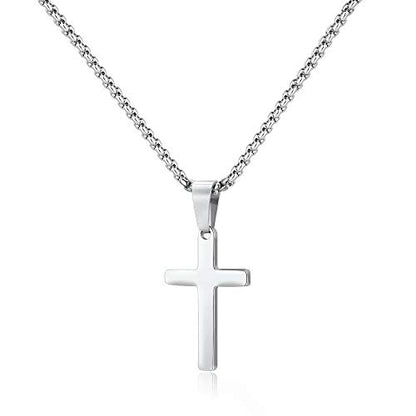 M MOOHAM Stainless Steel Cross Pendant Necklaces for Men Pendant Chain 16 Inch Sterling Silver Jewelry Fathers Day First Communion Gifts for Men Teenage Teen Gifts Idea Him Dad