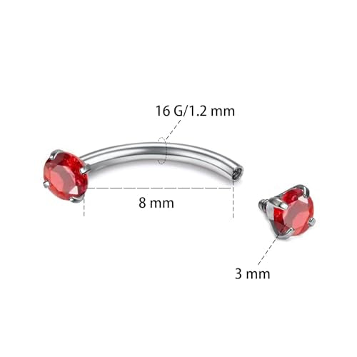 16G Eyebrow Piercing Jewelry Surgical Steel Internal Thread Curved Barbell Tiny Eyebrow Ring Vertical Labret Lip Jewelry Ear Rook Small Christmas Belly Button Ring for Women Men - color: red
