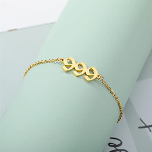 PAMTIER Angel Number Ankle Bracelet for Women Adjustable Chain | Stainless Steel, Dainty Simple Numerology Jewelry Gift - color: 5.5+2.8inch, Gold 999
