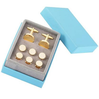 Cufflinks for Men and Tuxedo Shirt Studs Set with Gift Box Stainless Steel Cuff links - style: Golden