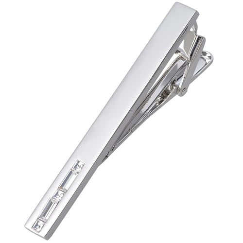 Men Crystal Tie Clip Tie Bar for Regular Necktie Silver In Gift Case | Purple/Blue/Red/Black/White Crystal Tie Pin for Men Business Anniversary Wedding Party Office Formal Daily Occasions Suit - style: White Crystal