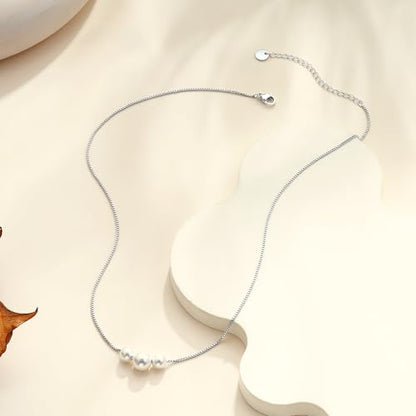 Gold Pearl Necklaces for Women Trendy, 14K Gold Plated Dainty Necklace Simple Layered Pearl Necklaces for Women Trendy Wedding Birthday Jewelry - color: 2-Silver Three Pearl