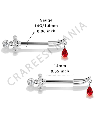 Sword Nipple Rings 316L Stainless Steel Dangle Nipple Piercing Jewelry 14G Dagger Nipple Barbells 14mm Nipple Piercing Rings - color: Silver