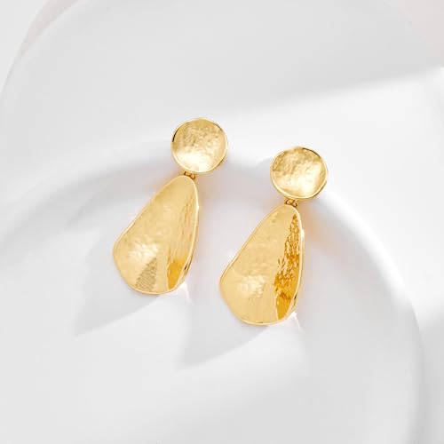 YUJIE Clip On Earrings for Women Dangle Hammered Geometric Earrings Gold Plated Jewelry - color: gold