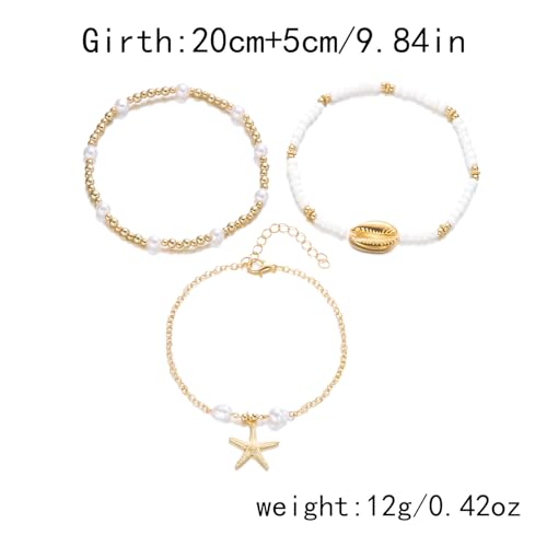 Beaded Starfish Mermaid Anklets Bracelet for Women Waterproof Starfish Shell Pearl Anklet Stackable Stretch Beaded Anklets Hawaiian Beach Jewelry Mermaid Costume Outfits Accessories - style: Beaded Starfish