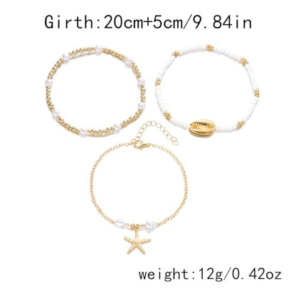 Beaded Starfish Mermaid Anklets Bracelet for Women Waterproof Starfish Shell Pearl Anklet Stackable Stretch Beaded Anklets Hawaiian Beach Jewelry Mermaid Costume Outfits Accessories - style: Beaded Starfish