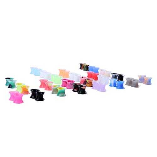WBRWP 48/32/24/22/20/16/12pcs Ear Tunnels and Plugs - Double Flared Hollow Hard/Soft Silicone Ear Gauges - Ear Expander Stretcher Body Piercing Jewelry 8g-1" - color: 48pcs soft(thin) silicone set